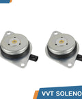 VVT Solenoid Intake and Exhaust 2 Piece Kit for Chevy Cruze Limited Sonic Trax Volt Buick Encore Cadillac ELR 1.4L L4 2011 to 2021 Replaces 918005 55562223 TS1016 VVT183 showing two metal solenoid components on white background.