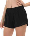 Plus Size High Waisted Athletic Shorts For Women With Liner And Zip Pocket, black, showing side zip pocket and waistband detail