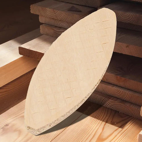 Pro Grade Wood Joining Biscuits 10 Pack, Solid Compressed Hardwood For Tight Joints, close-up of a single beech biscuit