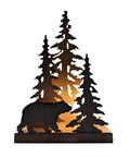 Woodsy Bear Silhouette Table Lamp For Cabin And Lodge Decor with bear and tree cutouts, 8L x 4W x 12.25H in, metal black finish.