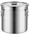 Heavy Duty 304 Stainless Steel Airtight Food Dispenser Big Boy 26 Gallon Grain Bin on a flat surface with a secure lid.