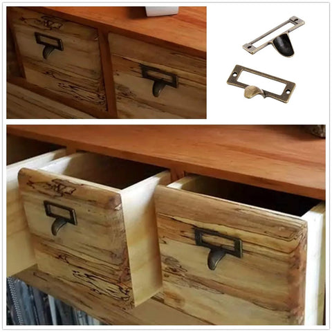 Six Pack Antique Brass Label Frame Card Holder Drawer Pulls For Cabinets And Drawers 2.12 By 1.18 Inch Zinc Alloy
