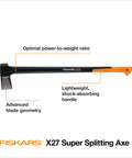 36 Inch Heavy Duty Wood Splitting Axe With Shock Absorbing Handle And Forged Steel Blade For Medium To Large Logs, One-Swing Firewood Split