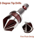 Built Tough Countersink Drill Bit Set With 82 Degree Five Flutes And Quick Change Hex Shank close-up showing 5/8 inch size