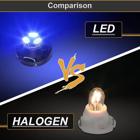 Comparison of LED vs Halogen bulbs in the AC Climate Heater Control LED Light Bulbs Kit For Dodge Ram 1500 2500 3500 Dakota Blue Set Of 4 12V