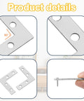 Ten Pack Stainless Steel Flat L Shape Corner Braces For Wood Furniture Cabinets And Shelves Right Angle Repair Brackets Mending Plates With Five Mount Holes 3.15 By 3.15 Inch showing product details and dimensions