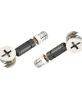 Close-up of cam lock nuts and dowel screws from Three In One Furniture Connector Kit For Wood Wardrobes, Cupboards, And Bookshelves, 20 Sets