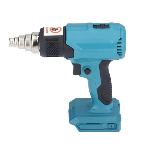 Three Gear Cordless Heat Gun With Rechargeable Battery showing honeycomb heating tech, locking trigger, four nozzles for portable plastic welding
