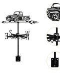 Black Metal Pickup Truck Weathervane Ornament For Outdoor Yard Decor Wind Direction Indicator with detailed iron truck design.