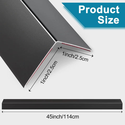 Heavy Duty Self Adhesive Wall Corner Protectors 45 By 1 Inch Solid Aluminum Corner Guards Black dimensions displayed.
