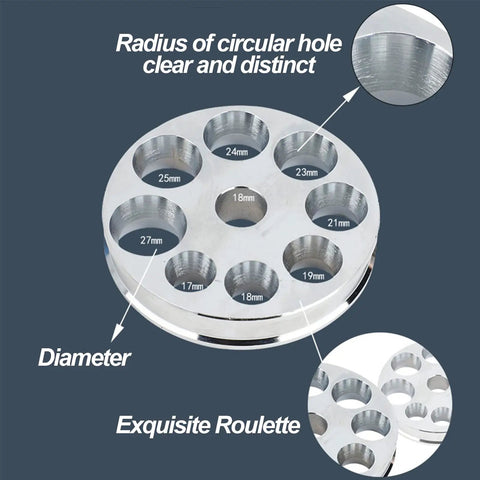 Professional Grade Ring Stretcher And 4 Point Spline Mandrel Tool with various diameter holes for precision sizing