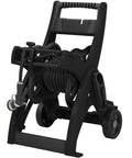 175 Foot Hose Reel Cart With Rolling Wheels Durable Metal Frame No Fuss Transport And Storage For Outdoor Watering Garden Hose Organizer For Big Yards Today, black metal frame with hose and wheels.