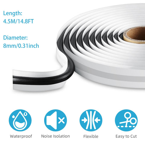 Butyl Sealant Tape 13Ft For Cars Trucks RVs And Marine Use, waterproof 4.5m length, 8mm diameter, flexible, and easy to cut.