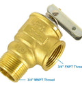 Brass HYDRO MASTER safety relief valve with 3/4 in FNPT/MNPT threads and lever