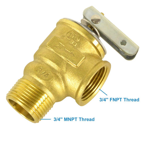 Brass HYDRO MASTER safety relief valve with 3/4 in FNPT/MNPT threads and lever