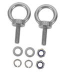 M6x20 Stainless Steel Eyebolts With Closed Ring And Hole For Concrete Anchoring, Beefy Heavy Duty Eye Screws With Nylon Nuts For Vibration Dampening, Super Secure Mounting For Hooks, Decor, And Industrial Projects. Two M6 stainless steel eyebolts with nuts and washers