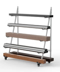 Badass Horizontal Storage Rack Built Tough From Weather Resistant Alloy Steel Rolling Smooth On Three Inch Casters With Two Fixed And Two Swiveling Wheels For Quick Garage Hauls with multiple shelves and casters.