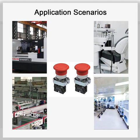 Application scenarios for Red Mushroom Emergency Stop Button Switch 22mm NC Latching 600V 10A in various machinery environments