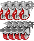 8 Pack Swivel Plate Casters With Red Polyurethane Wheels 2 Inch Diameter Plate 50mm Hole Center 33mm Locking Brakes Optional