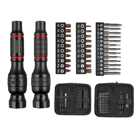 Heavy Duty 6.35mm Aluminum Screwdriver Handle With Magnetic Bit Holder Bar For Hex And Torx Screws, Non-Slip Grip Fits Standard Bits, Solid Build For Home Reno Pro Jobs, 20 Piece Kit Included, black kit with bits and case