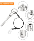 Two Pack 1/4 Inch By 2 Inch Quick Release Pins, Stainless Steel Ball Locking Pins With Ring Handle And Wire, 304 Marine Grade, Silver