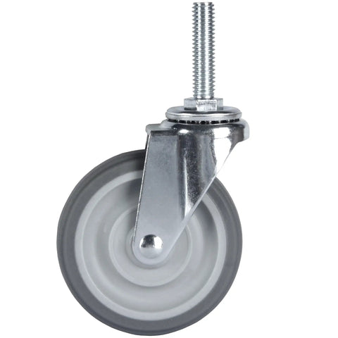 Heavy Duty Three Inch Swivel Rubber Caster Wheel with threaded stem, designed for utility carts, rated for 720 lbs capacity.