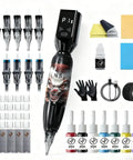 Wireless Tattoo Pen Kit With 10 Tattoo Needles And 7 Inks, All In One Complete Tattoo Machine Set For Beginners, Portable Cordless Tattoo System