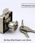 Front view of metal key alike drawer locks with 2 keys for cabinets desks office furniture mailboxes and letter boxes easy install