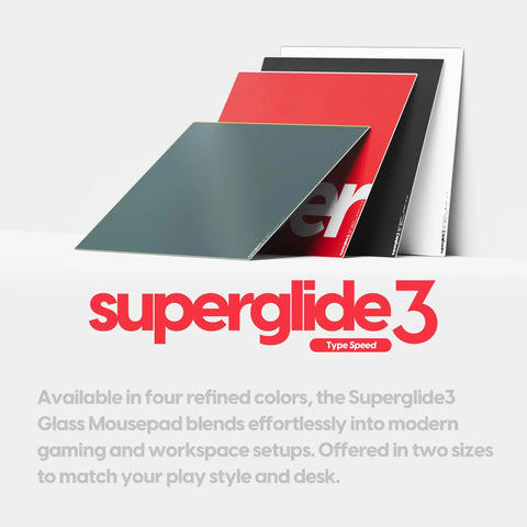 Premium Alumino Silicate Glass Mouse Pad V3 in four colors for modern PC setups with top shelf Type S speed surface.