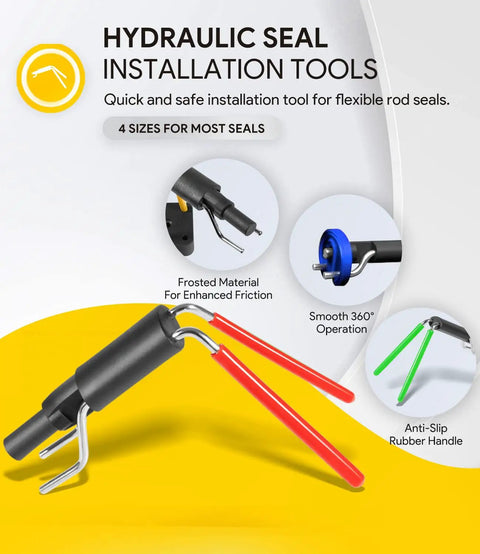 Hydraulic Seal Installation Tools Set with U-Cup Seal Installers, rubber handle, frosted material, for flexible rod seals