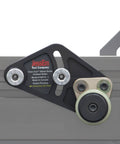 Tough As Nails Dual Roller Stock Guides For Router Table Fences Anti Kickback Design With Lockdown Pivot Knobs And Machined Aluminum Build For Crisp Woodworking Runs In Shop, showcasing CNC aluminum mounts and outfeed roller.