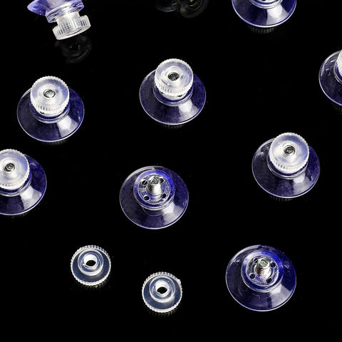 Close-up of 12 Pack Mini Suction Cups 1 Inch Clear PVC With M5 Screw Thread on black surface