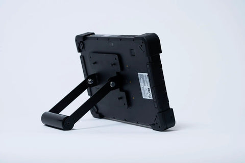 Back view of the Straight-Up Rugged 10.1 Inch Industrial PC Tablet with adjustable stand, designed for tough job site use.