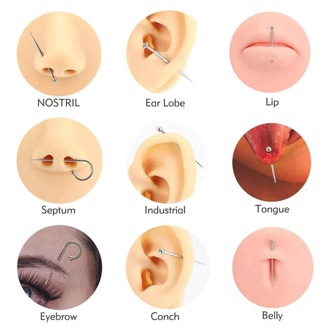 Variety of piercings using 4Pcs Piercing Taper Set For No Fuss Easy Jewelry Changes 14G 16G 18G 20G Threadless Insertion Tools