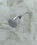 Showerhead With Three Spray Modes And Pulsating Massage Soft Spray Quick Clean In Chrome mounted on white tiled wall