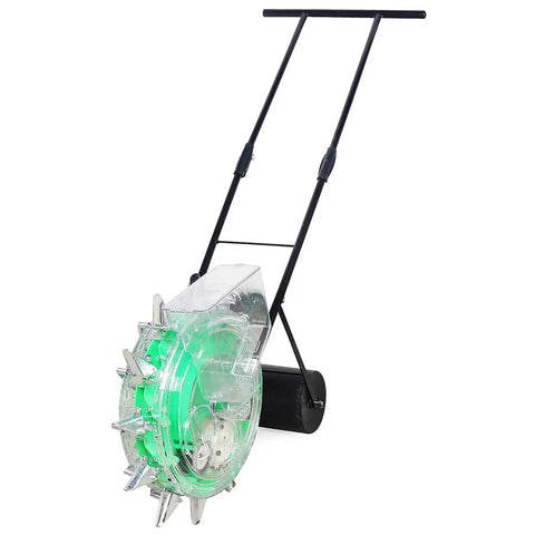 Hand Push Seeder Spreader For Garden Walk Behind Seed Planter With 7 Nozzles Fertilizer Applicator and large capacity seed storage
