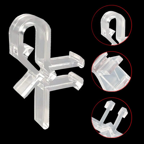 Clear Plastic Hidden Valance Clip for Horizontal Blinds, showcasing heavy duty grooved design for secure installation.