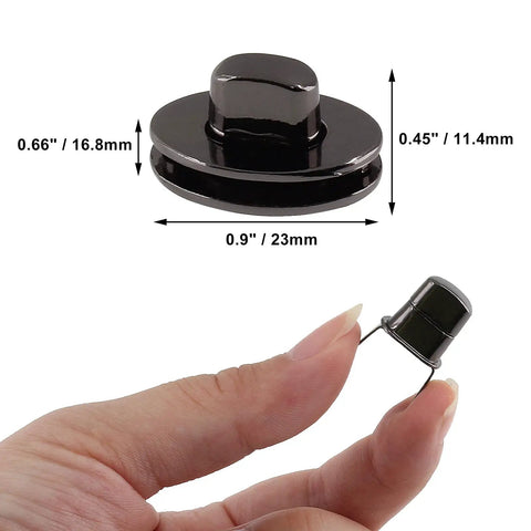 Top Shelf Black Twist Lock Clasps For Leather Bags And Diaries Heavy Duty Zinc Alloy Oval Turn Buttons Smooth Action Solid Craft Gear Built To Last Quick Install Pocket Book Hardware Replacement Set with dimensions visible.