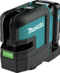 Pro Grade Cordless Leveling Laser Delivering Bright Green Beam Cross Lines For Crisp Layouts And Plumb Setup Built Solid As A Rock With 12V Battery, close-up view