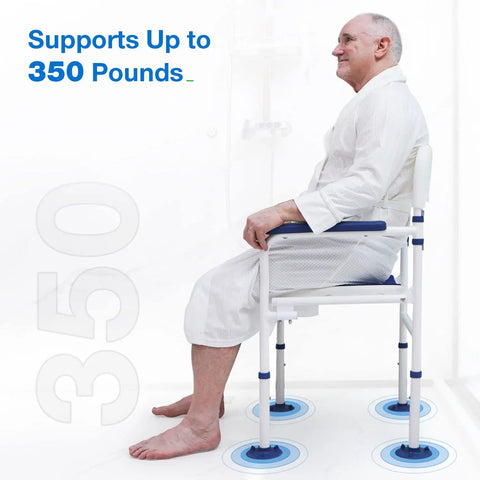 Bariatric Shower Chair Heavy Duty Foldable Bath Bench With Extra Wide Seat And Private Washing Cutout 350 Lb Weight Capacity Non Slip Legs