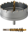 Heavy Duty 4 Inch Carbide Hole Saw for Hard Metal With Two Titanium Plated Pilot Drill Bits Ejector Spring And Safety Stopper