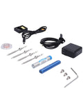 Top Tier Jauarta Mini Electric Soldering Iron Kit With Power Adapter Plus 4 Interchangeable Tips For Welding Work At Any Time Using USB Power Supply In Cool Blue Color - kit components including tips and cables