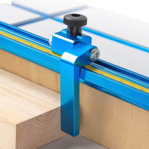 Five Pack Round Knobs Five Sixteenths By Eighteen Threaded Clamping Knobs For T Track And Table Saw Accessories Featherboards Woodworking Jigs On Miter Saw Router Table And Drill Press Durable Hand Grip Replacement installed on blue T-track clamp on wooden board