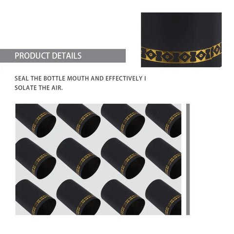 Pro Grade PVC Heat Shrink Capsules For Wine Bottles 100 Pack Black Sealer Shrink Caps with gold pattern design