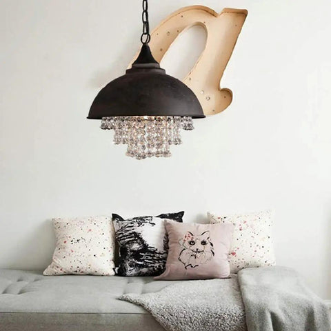 Crystal Pendant Light With Rustic Dome Shade for Dining Room Kitchen Island and Living Space, featuring acrylic crystals.