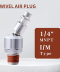 One Quarter Inch Swivel Air Plug Quick Connect Fitting For Air Hoses And Compressors, 360 Degree Rotatable Ball Swivel, Industrial M Style Connector Compatible With IM Air Couplers And Standard Air Hoses; 1/4 MNPT iron body