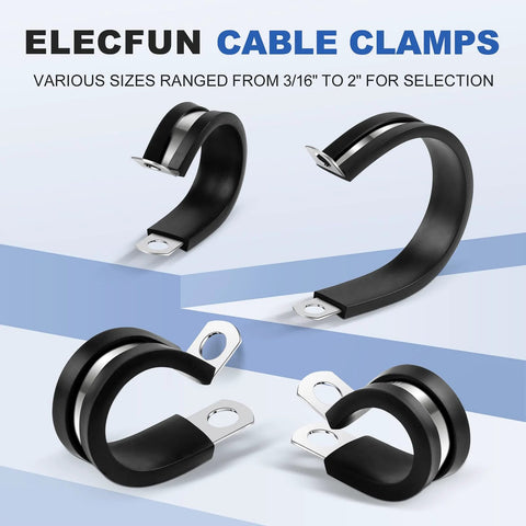 Front view of ELECFUN 1-1/4 inch stainless steel cable clamps with rubber coating, 10-pack
