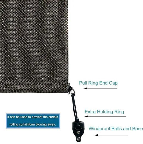 Set Of 2 Hella Sturdy Replacement Endcaps With Tight Rings For Exterior Sun Shades And Roller Blinds No Mess Quick Mount Rugged Black Plastic Frame Support Kit Pieces, showing pull ring and holding ring.