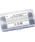 Hella Strong 1200 Piece Micro Tapping Screws Tight Cross Drive Threads in clear organizer for DIY projects and repairs.