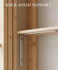 Heavy Duty Stainless Steel L Bracket Corner Brace For Floating Shelves And Furniture Reinforcement, 90 Degree Locking, 5.9 By 3.9 Inch, One Pack, Keeps Cabinets And Bookshelves Rock Solid, No Wobble, Sleek Silver Finish installed on wooden shelf